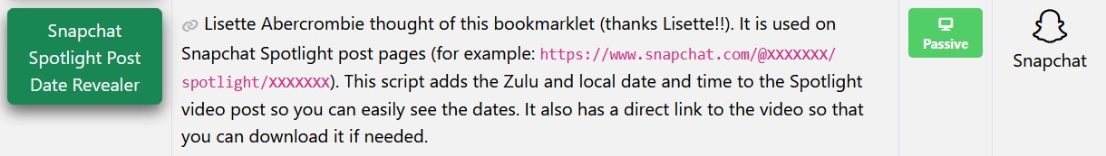 Snapchat Snapchat Spotlight Post Date Revealer Bookmarklet