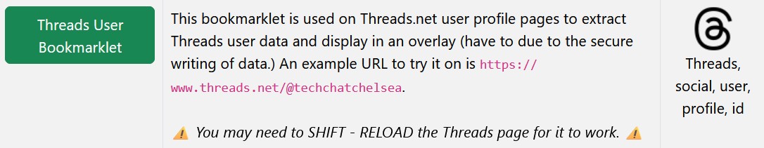 Threads User Bookmarklet
