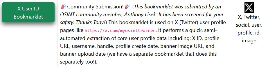 X User ID Bookmarklet